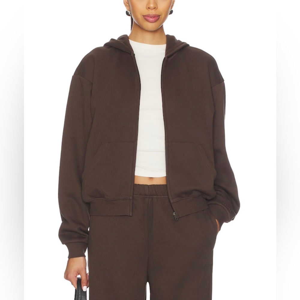 SKIMS Zip Hoodie Brown Size L NWT Cozy Lounge Minimalist